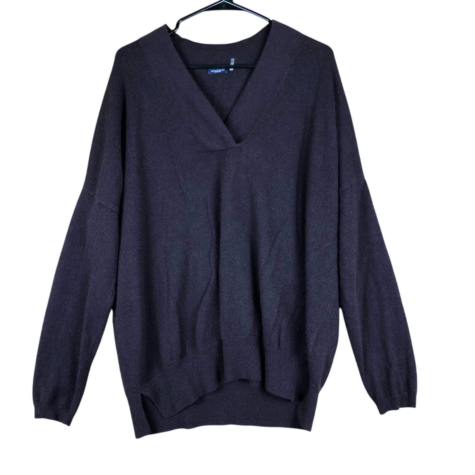 Magaschoni Womens Sweater Purple Pullover V Neck 100% Cashmere Oversized M/L